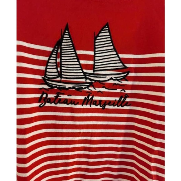 Talbots Long Sleeve Boatneck Red/White Striped Nautical Sweater Size P Medium - Picture 3 of 4